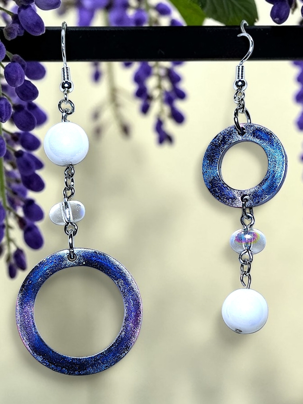 Asymmetrical Ombre Circle Dangle Earrings | Mixed Media